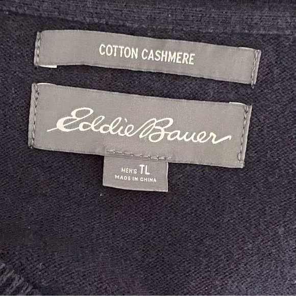 EDDIE BAUER Cotton-Cashmere V-Neck Long Sleeve Sweater Navy Blue Mens Size TL - Picture 6 of 7